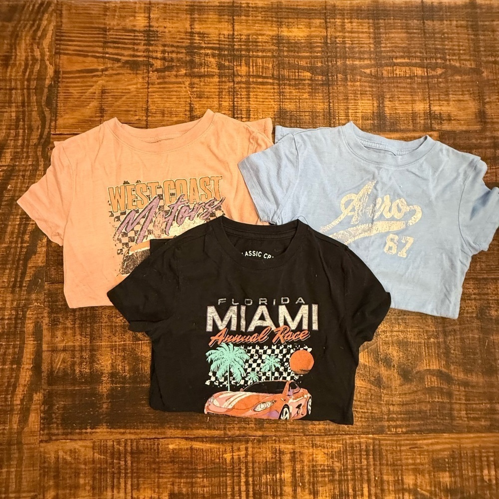 Aeropostale Women's Short Sleeve Tees - Black, Pink, Light Blue- Bundle of 3